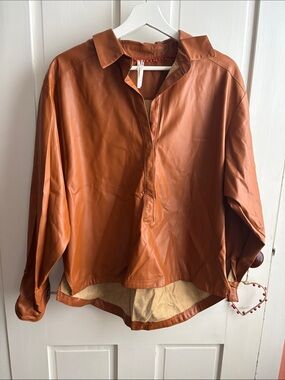Anthropologie Women's Rust Leather-Look Buttonless Shirt